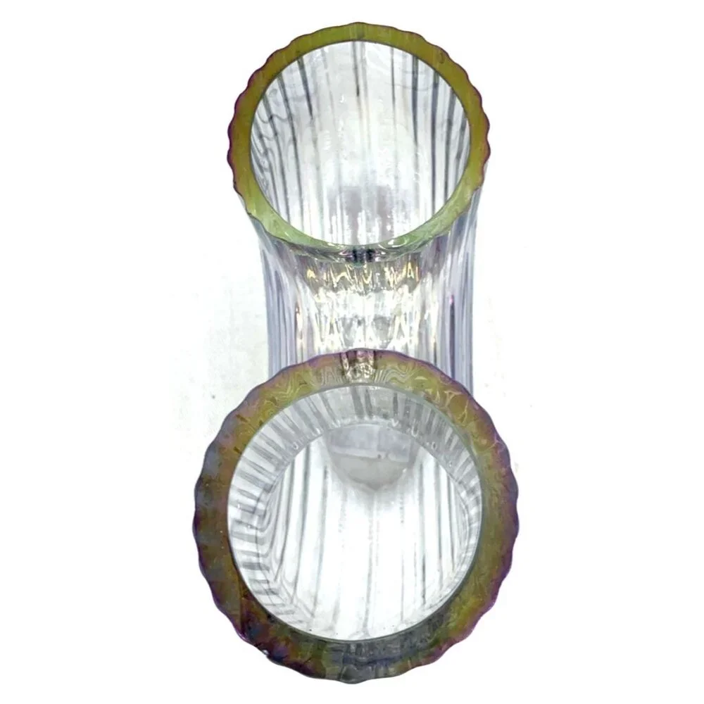 IKEA Raffelbjork Iridescent Glass Vase 4¾” J Shape Ribbed Mother-of-Pearl